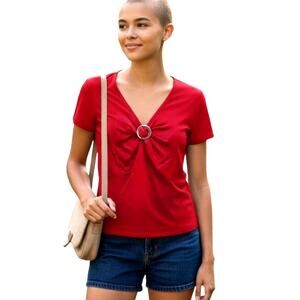 ❤️ New Directions Buckle Top | Petite L | Cotton T-shirt Blouse